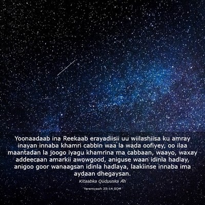 Picture 03 - Yeremyaah 35:14 SOM - Yoonaadaab ina Reekaab erayadiisii uu wiilashiisa - Bible Verse Picture