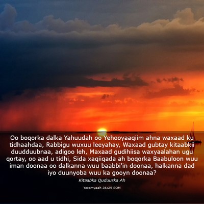 Picture 03 - Yeremyaah 36:29 SOM - Oo boqorka dalka Yahuudah oo Yehooyaaqiim ahna - Bible Verse Picture