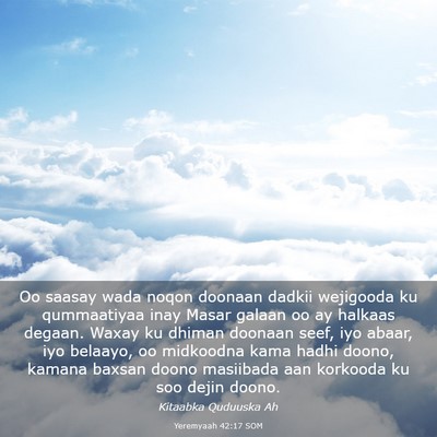 Picture 03 - Yeremyaah 42:17 SOM - Oo saasay wada noqon doonaan dadkii wejigooda ku - Bible Verse Picture