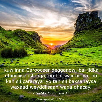 Picture 03 - Yeremyaah 48:19 SOM - Kuwiinna Carooceer degganow, bal jidka dhiniciisa - Bible Verse Picture