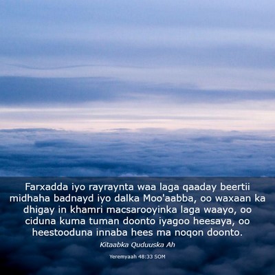Picture 03 - Yeremyaah 48:33 SOM - Farxadda iyo rayraynta waa laga qaaday beertii - Bible Verse Picture
