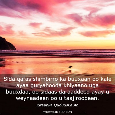 Picture 03 - Yeremyaah 5:27 SOM - Sida qafas shimbirro ka buuxaan oo kale ayaa - Bible Verse Picture