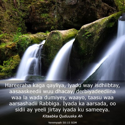 Picture 03 - Yeremyaah 50:15 SOM - Hareeraha kaga qayliya, iyadu way isdhiibtay, - Bible Verse Picture