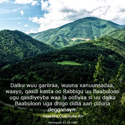 Picture 03 - Yeremyaah 51:29 SOM - Dalku wuu gariiraa, wuuna xanuunsadaa, waayo, - Bible Verse Picture