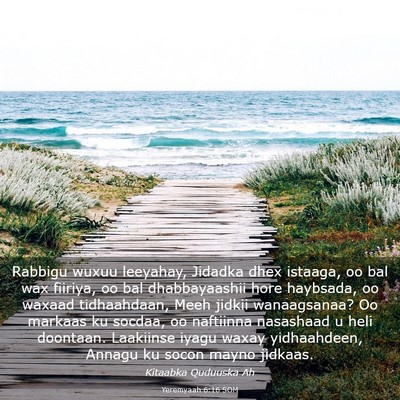 Picture 03 - Yeremyaah 6:16 SOM - Rabbigu wuxuu leeyahay, Jidadka dhex istaaga, oo - Bible Verse Picture