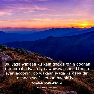 Picture 03 - Yeremyaah 9:16 SOM - Oo iyaga waxaan ku kala dhex firdhin doonaa - Bible Verse Picture
