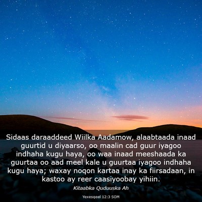 Picture 03 - Yexesqeel 12:3 SOM - Sidaas daraaddeed Wiilka Aadamow, alaabtaada - Bible Verse Picture