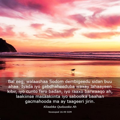Picture 03 - Yexesqeel 16:49 SOM - Bal eeg, walaashaa Sodom dembigeedu sidan buu - Bible Verse Picture