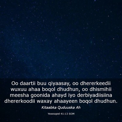 Picture 03 - Yexesqeel 41:13 SOM - Oo daartii buu qiyaasay, oo dhererkeedii wuxuu - Bible Verse Picture