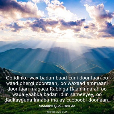 Picture 03 - Yoo'eel 2:26 SOM - Oo idinku wax badan baad cuni doontaan oo waad - Bible Verse Picture
