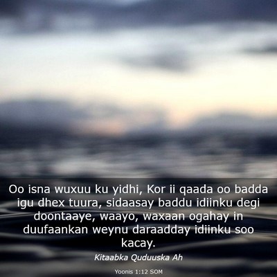 Picture 03 - Yoonis 1:12 SOM - Oo isna wuxuu ku yidhi, Kor ii qaada oo badda igu - Bible Verse Picture