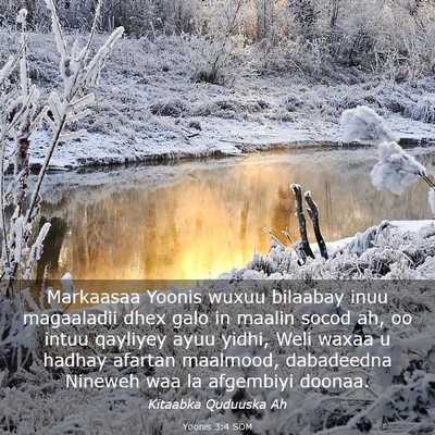 Picture 03 - Yoonis 3:4 SOM - Markaasaa Yoonis wuxuu bilaabay inuu magaaladii - Bible Verse Picture