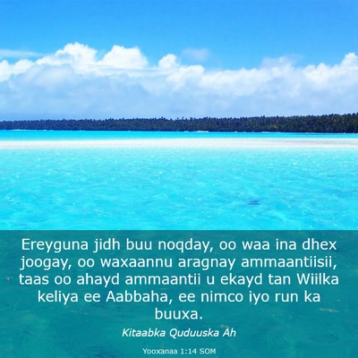 Picture 03 - Yooxanaa 1:14 SOM - Ereyguna jidh buu noqday, oo waa ina dhex joogay, - Bible Verse Picture