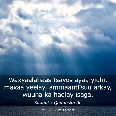 Picture 03 - Yooxanaa 12:41 SOM - Waxyaalahaas Isayos ayaa yidhi, maxaa yeelay, - Bible Verse Picture