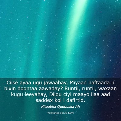 Picture 03 - Yooxanaa 13:38 SOM - Ciise ayaa ugu jawaabay, Miyaad naftaada u bixin - Bible Verse Picture