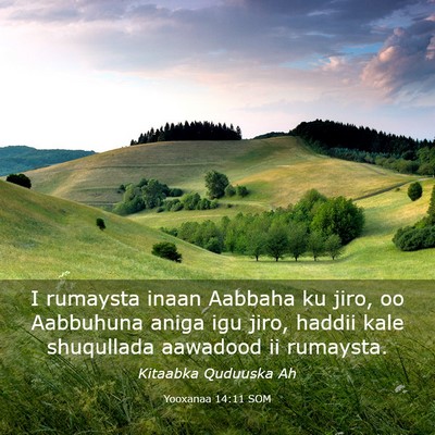 Picture 03 - Yooxanaa 14:11 SOM - I rumaysta inaan Aabbaha ku jiro, oo Aabbuhuna - Bible Verse Picture