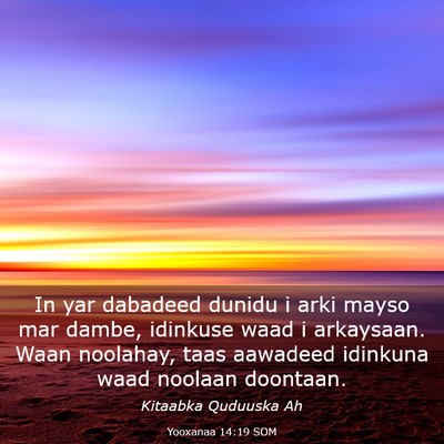 Picture 03 - Yooxanaa 14:19 SOM - In yar dabadeed dunidu i arki mayso mar dambe, - Bible Verse Picture