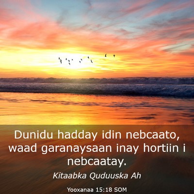 Picture 03 - Yooxanaa 15:18 SOM - Dunidu hadday idin nebcaato, waad garanaysaan - Bible Verse Picture