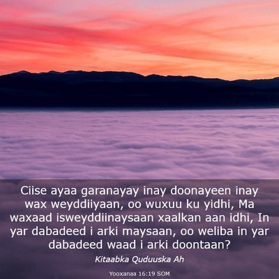 Picture 03 - Yooxanaa 16:19 SOM - Ciise ayaa garanayay inay doonayeen inay wax - Bible Verse Picture