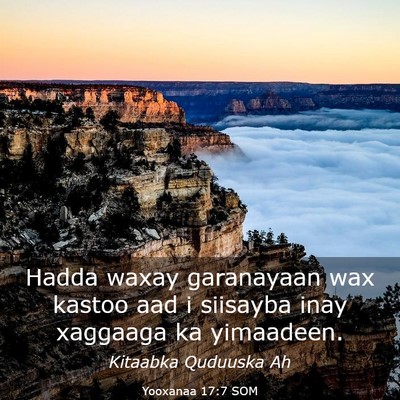 Picture 03 - Yooxanaa 17:7 SOM - Hadda waxay garanayaan wax kastoo aad i siisayba - Bible Verse Picture