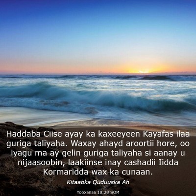 Picture 03 - Yooxanaa 18:28 SOM - Haddaba Ciise ayay ka kaxeeyeen Kayafas ilaa - Bible Verse Picture