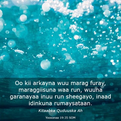 Picture 03 - Yooxanaa 19:35 SOM - Oo kii arkayna wuu marag furay, maraggiisuna waa - Bible Verse Picture