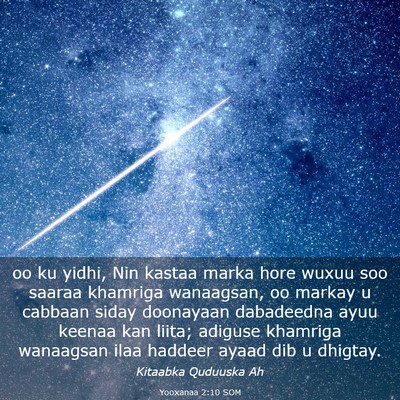 Picture 03 - Yooxanaa 2:10 SOM - oo ku yidhi, Nin kastaa marka hore wuxuu soo - Bible Verse Picture