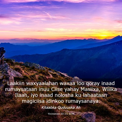 Picture 03 - Yooxanaa 20:31 SOM - Laakiin waxyaalahan waxaa loo qoray inaad - Bible Verse Picture