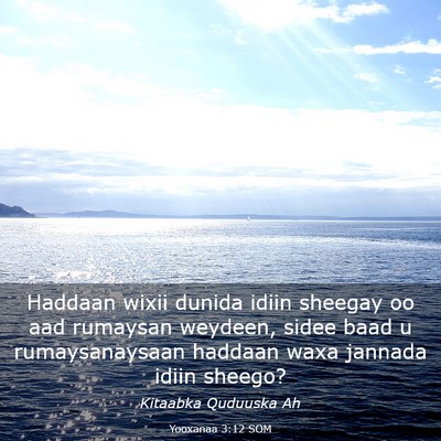 Picture 03 - Yooxanaa 3:12 SOM - Haddaan wixii dunida idiin sheegay oo aad - Bible Verse Picture