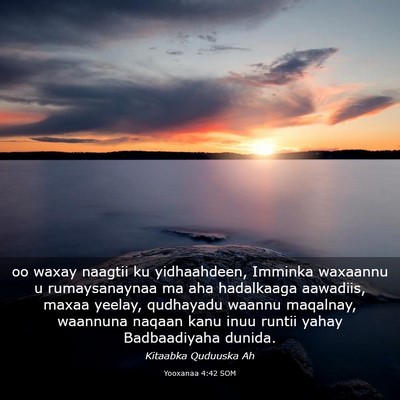Picture 03 - Yooxanaa 4:42 SOM - oo waxay naagtii ku yidhaahdeen, Imminka waxaannu - Bible Verse Picture