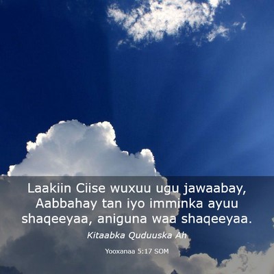 Picture 03 - Yooxanaa 5:17 SOM - Laakiin Ciise wuxuu ugu jawaabay, Aabbahay tan - Bible Verse Picture