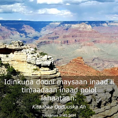Picture 03 - Yooxanaa 5:40 SOM - Idinkuna dooni maysaan inaad ii timaadaan inaad - Bible Verse Picture
