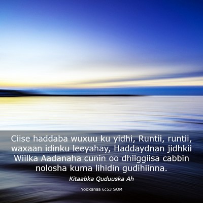 Picture 03 - Yooxanaa 6:53 SOM - Ciise haddaba wuxuu ku yidhi, Runtii, runtii, - Bible Verse Picture