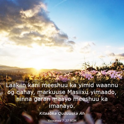 Picture 03 - Yooxanaa 7:27 SOM - Laakiin kani meeshuu ka yimid waannu og nahay, - Bible Verse Picture