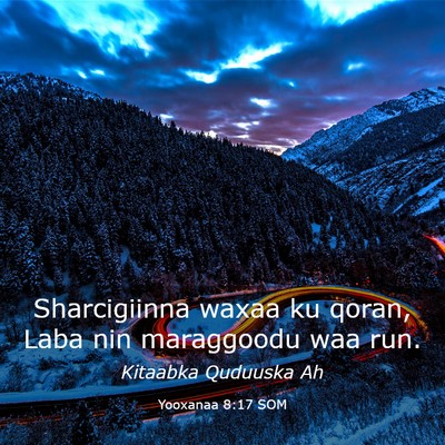 Picture 03 - Yooxanaa 8:17 SOM - Sharcigiinna waxaa ku qoran, Laba nin maraggoodu - Bible Verse Picture