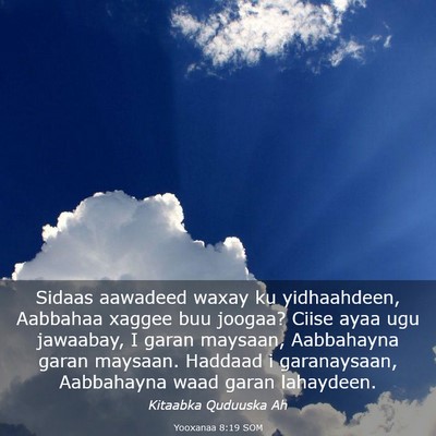 Picture 03 - Yooxanaa 8:19 SOM - Sidaas aawadeed waxay ku yidhaahdeen, Aabbahaa - Bible Verse Picture