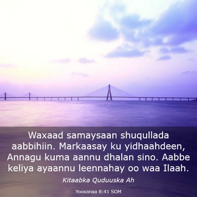 Picture 03 - Yooxanaa 8:41 SOM - Waxaad samaysaan shuqullada aabbihiin. Markaasay - Bible Verse Picture