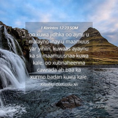 Picture 04 - 1 Korintos 12:23 SOM - oo kuwa jidhka oo aynu u malayno inay u maamuus - Bible Verse Picture