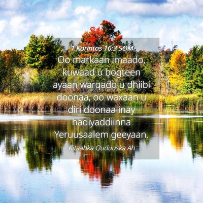 Picture 04 - 1 Korintos 16:3 SOM - Oo markaan imaado, kuwaad u bogteen ayaan warqado - Bible Verse Picture