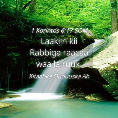 Picture 04 - 1 Korintos 6:17 SOM - Laakiin kii Rabbiga raacaa waa la - Bible Verse Picture