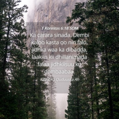 Picture 04 - 1 Korintos 6:18 SOM - Ka carara sinada. Dembi kaloo kasta oo nin falo, - Bible Verse Picture