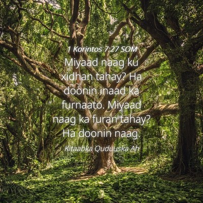 Picture 04 - 1 Korintos 7:27 SOM - Miyaad naag ku xidhan tahay? Ha doonin inaad ka - Bible Verse Picture