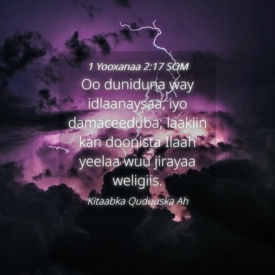 Picture 04 - 1 Yooxanaa 2:17 SOM - Oo duniduna way idlaanaysaa, iyo damaceeduba; - Bible Verse Picture