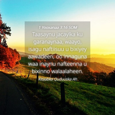 Picture 04 - 1 Yooxanaa 3:16 SOM - Taasaynu jacaylka ku garanaynaa, waayo, isagu - Bible Verse Picture