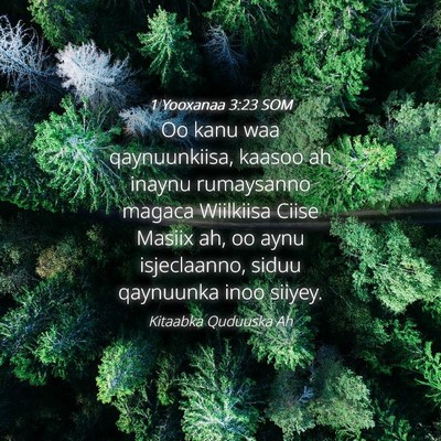 Picture 04 - 1 Yooxanaa 3:23 SOM - Oo kanu waa qaynuunkiisa, kaasoo ah inaynu - Bible Verse Picture