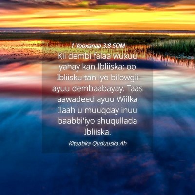 Picture 04 - 1 Yooxanaa 3:8 SOM - Kii dembi falaa wuxuu yahay kan Ibliiska; oo - Bible Verse Picture
