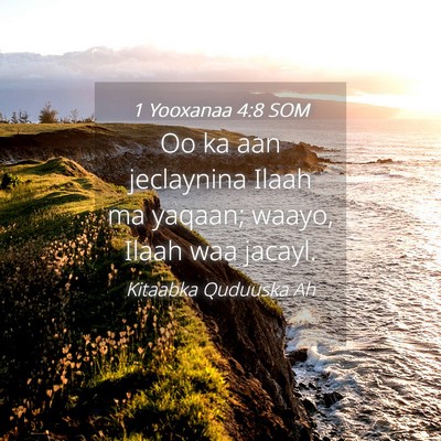 Picture 04 - 1 Yooxanaa 4:8 SOM - Oo ka aan jeclaynina Ilaah ma yaqaan; waayo, - Bible Verse Picture