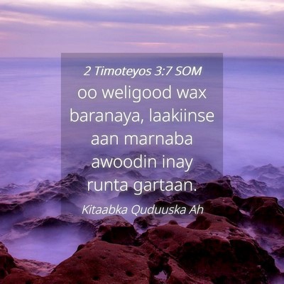 Picture 04 - 2 Timoteyos 3:7 SOM - oo weligood wax baranaya, laakiinse aan marnaba - Bible Verse Picture