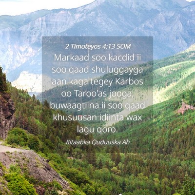 Picture 04 - 2 Timoteyos 4:13 SOM - Markaad soo kacdid ii soo qaad shuluggayga aan - Bible Verse Picture