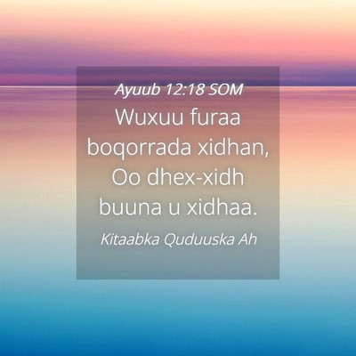 Picture 04 - Ayuub 12:18 SOM - Wuxuu furaa boqorrada xidhan, Oo dhex-xidh buuna - Bible Verse Picture